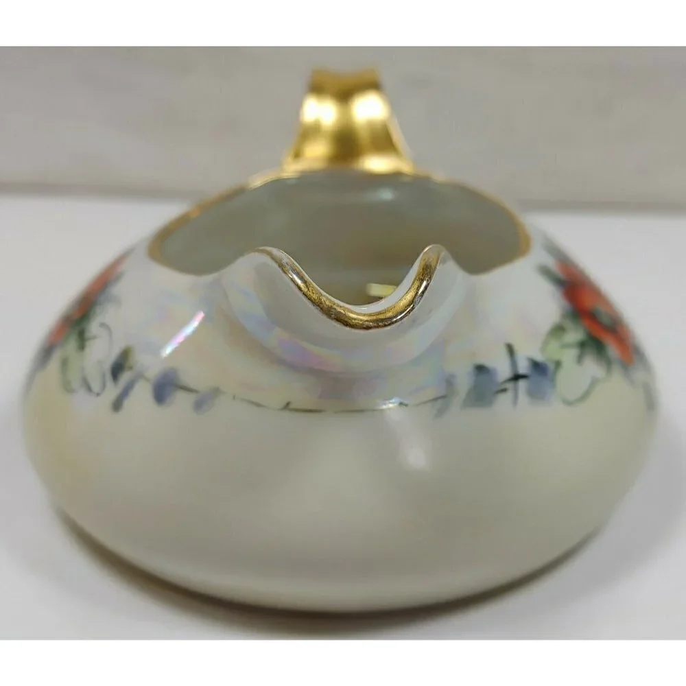 Vintage TK Thun Orange Flowers Porcelain Gold Rim Czechoslovakia Creamer